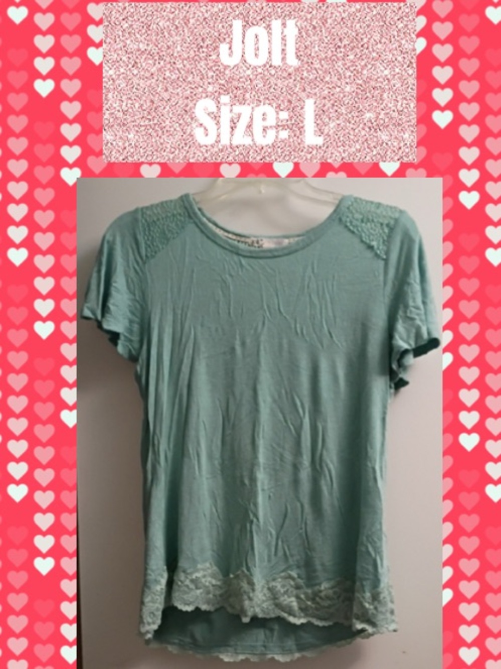 Jolt Light Aqua Short-Sleeve Tee with Lace Trim